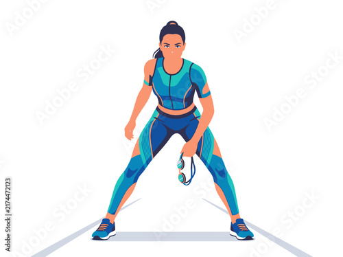 Assertive Swimmer Ready To Compete In Vivid Blue Athletic Gear
