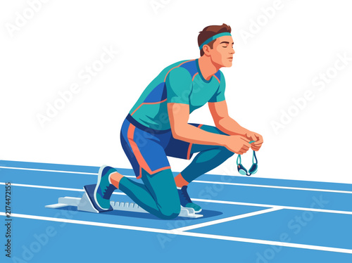 Athlete At Starting Block Ready For Race Preparation And Focus