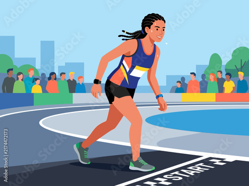 Athlete At Starting Line Ready For Race Competition Sprinting Towards Victory Fast Pace High