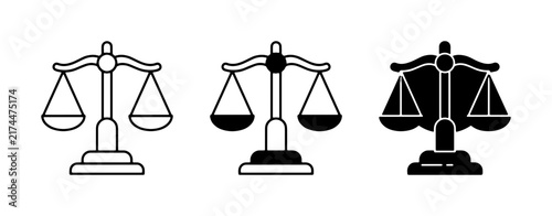 Cuadro en lienzo Justice Scales Icons, Legal Balance Symbols, Law and Order Vector Graphics