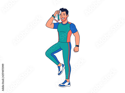 Active Man Wiping Sweat After Intense Exercise Routine