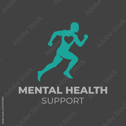 Active Mindful Running Figure with Heart Symbol For Mental Health Awareness