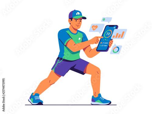 Active Man With Smart Watch Demonstrating Fitness Tracking Data