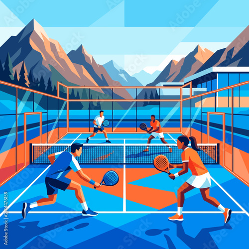 Active People Enjoying Outdoor Racket Sport Game Amidst Majestic Mountains