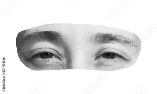 Принти на полотні Halftone facial feature cutout with suspicious eye expression looking in front