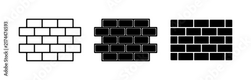 Brick Wall Icons, Set of 3 Vector Graphics, Black and White Building Texture Elements for Construction and Design