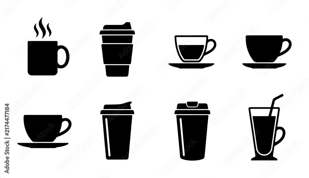 Obraz premium Coffee Cup Icons Set, Hot Beverage & Takeaway Drink Vector Graphics, Cafe & Restaurant Asset Collection