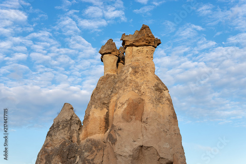 Unique fairy chimneys and rock formations in Cappadocia Unesco World Heritage site Central Anatolia Türkiye.