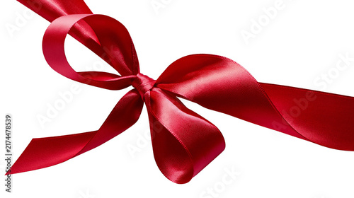 Obraz na plátně Isolated red satin gift ribbon tied in elegant bow for festive present decoratio