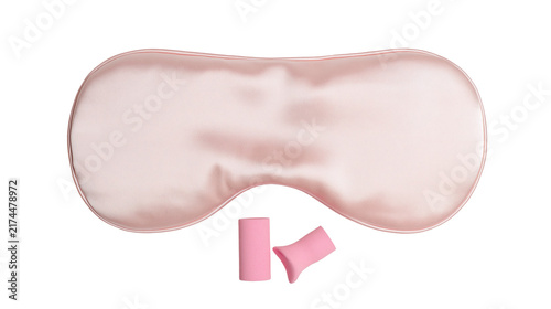 Canvastavla Isolated pink silk sleep eye mask and matching earplugs set for ultimate relaxat
