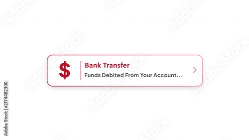Bank Transfer Notification with Funds Debited from Account, Money Transfer and Financial Transaction Alert Animation