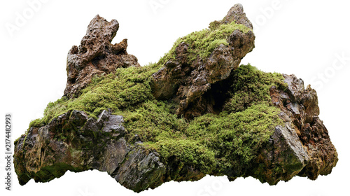 Obraz na płótnie Isolated rugged natural textured mossy rock formation for garden or aquarium decoration