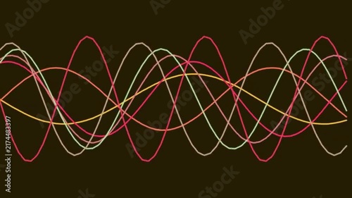 Abstract Waveforms Intersecting in Colorful Lines Moving Across Dark Background