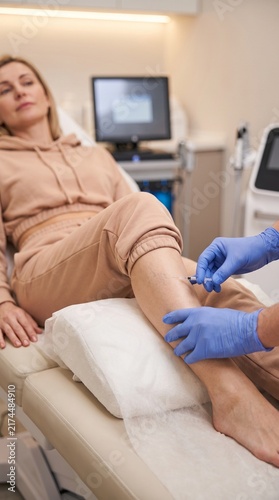 Professional Vein Treatment Procedure Female Patient Leg