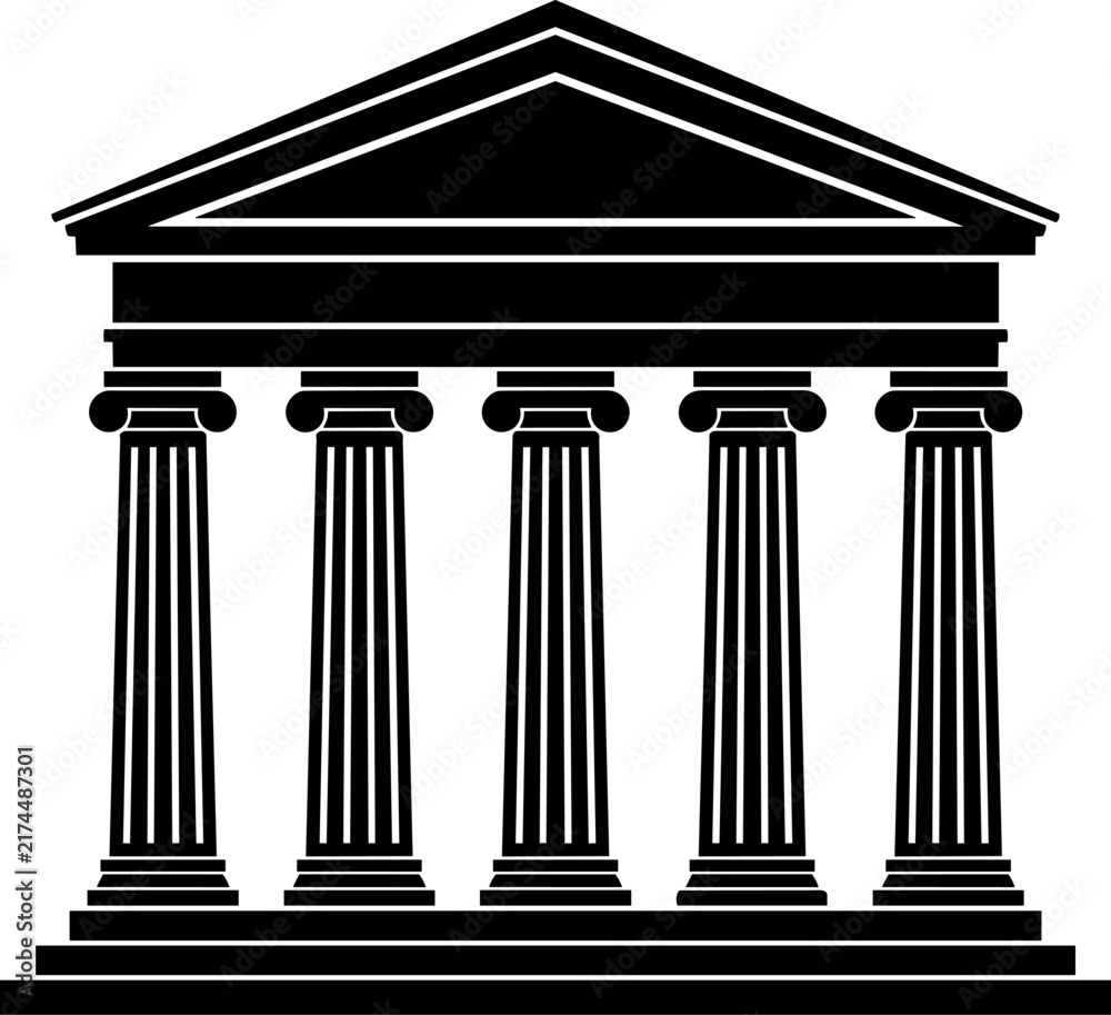 Naklejka premium Flat illustration classical government building facade with five columns black and white vector illustration