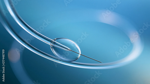 Medical catheter tip closeup, highlighting its delicate structure and sharp needle for precise fluid or medication delivery, defocused precision instrument detail, with copy space