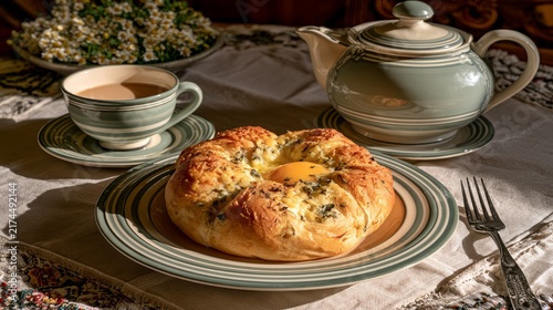 Cheesy Georgian bread with egg, a traditional dish