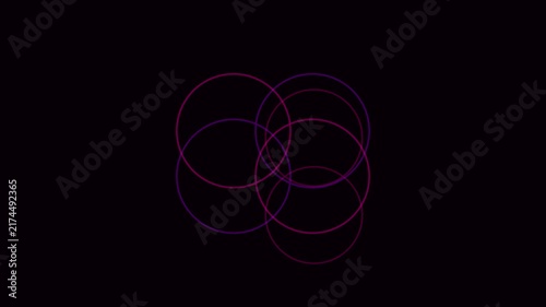 Neon pink and purple geometric circles motion background, abstract circular pattern loop animation 4k