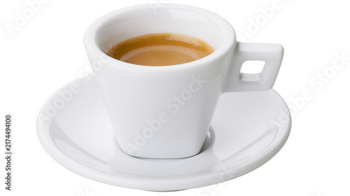 Foto Isolated professional espresso cup with rich coffee crema on a matching saucer