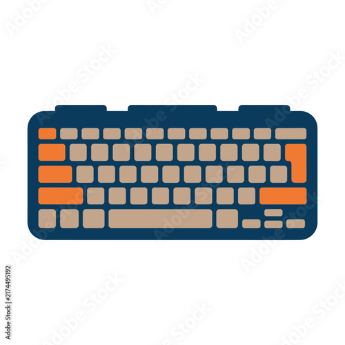 Flat vector illustration of a computer keyboard with orange