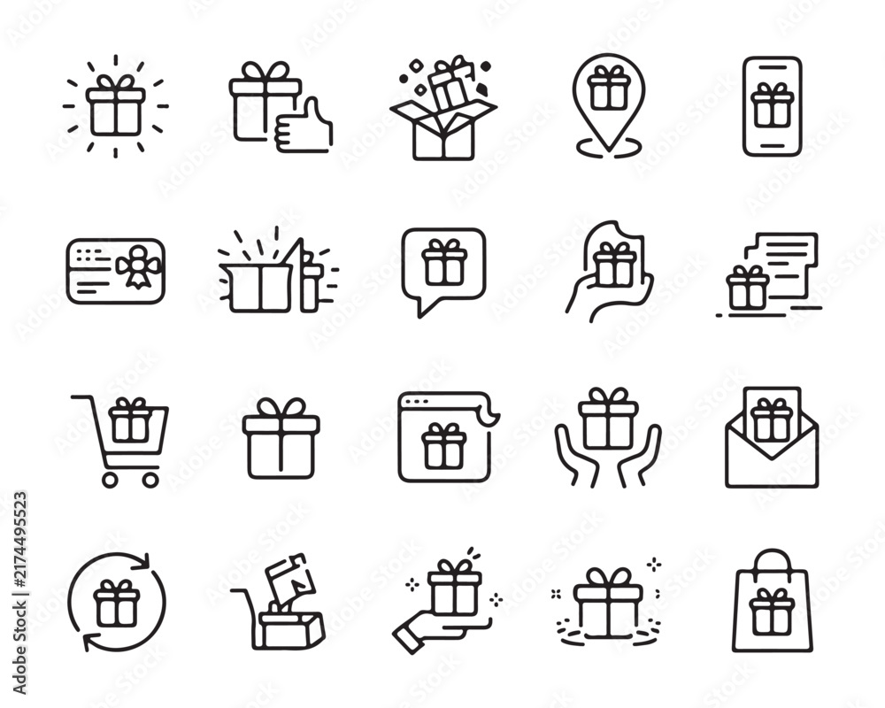 Fototapeta premium gift symbols grid outline icons for shopping delivery card