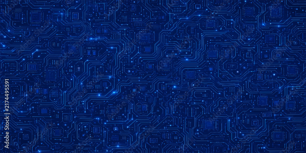 Fototapeta premium Dark blue futuristic circuit board pattern background representing microchip technology and data with technology microchip background electronics processor hardware computer connection