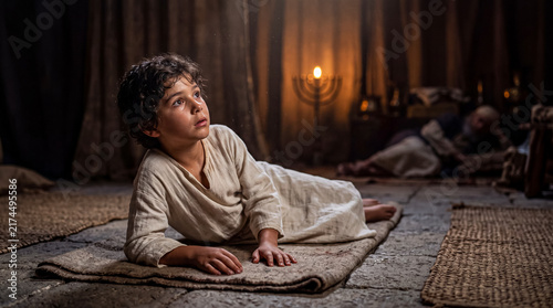 God speaking to young Samuel inside the tabernacle at Shiloh during the night.