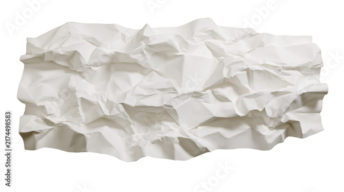 Canvastavla Isolated abstract wrinkled white paper, textured surface representing discarded ideas and stress