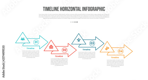 Timeline Horizontal Infographic Template with 4 Point Arrow Design for Slide Presentation