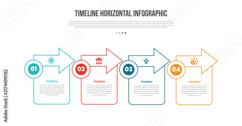 Timeline Horizontal Infographic Template with 4 Point Arrow Design for Slide Presentation