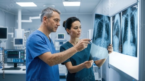 Medical Professionals Examining X-Rays In A Modern Hospital Setting