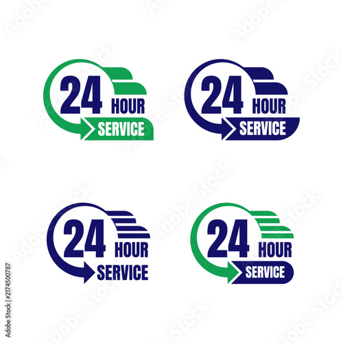 24 hour service logo collection with circular arrows for non stop support