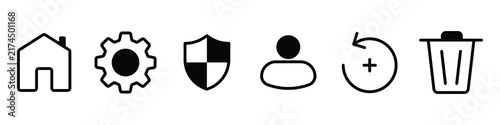 Set of minimalist black and white user interface line icons