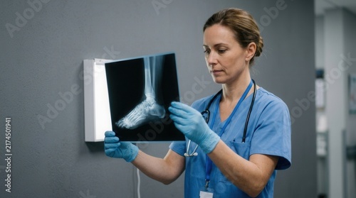 Medical Professional Examines Foot X-Ray With Focused Concentration