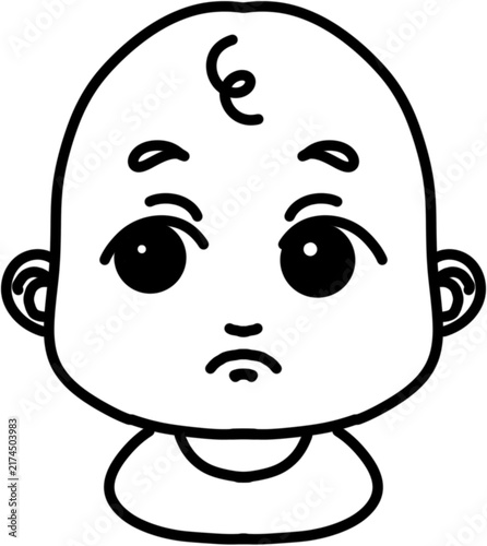 Obraz na plátně Thinking baby face icon with a hesitant undecided expression, hand drawn line ar