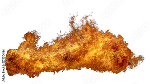 Cuadro en lienzo Isolated powerful horizontal fire blast with vibrant orange and red flames and h