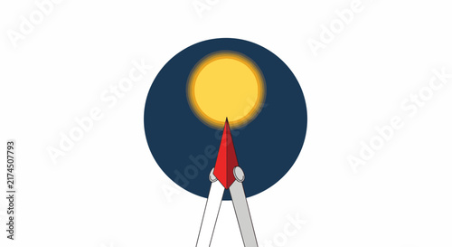 Vector Illustration of a Modern Compass Pointing Towards a Glowing Sun Logo Icon Design for Architecture Engineering and Creativity Concept