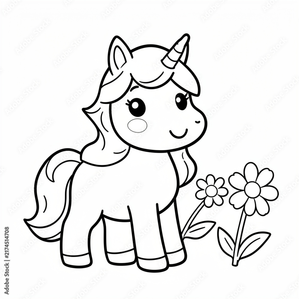 Obraz premium Cute Baby Unicorn Coloring Page