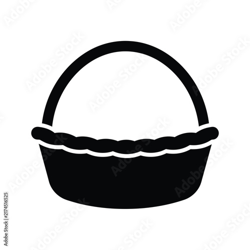 Empty Woven Basket Silhouette Vector Icon. Market, Picnic and Harvest