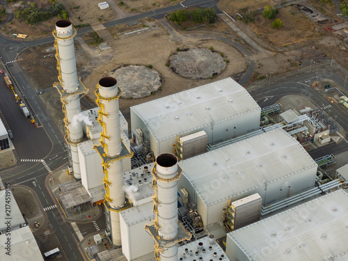 Canvastavla Industrial Gas Power Plant Generating Electricity With Large Smokestacks During