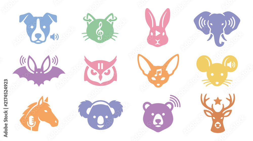 Obraz premium Colorful animal faces and heads icons.