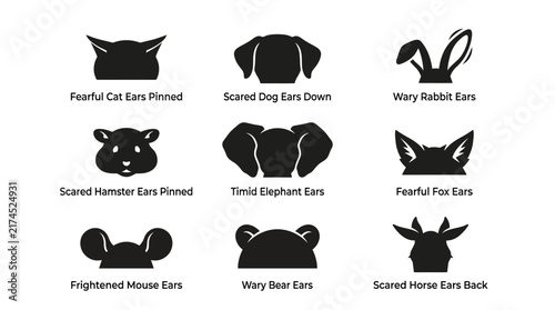 Various Animal Ears Silhouettes Closeup.