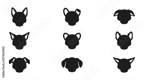 Black dog head silhouettes in row.