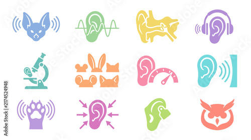 Colorful hearing icons and symbols.