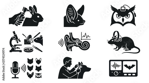 Black and white animal icons set.