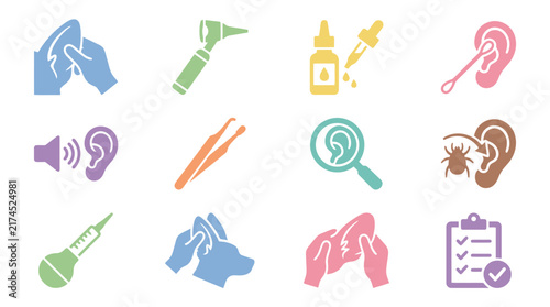 Hearing aid colorful icon set.
