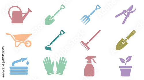 Gardening tools and equipment icons set.