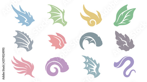 Colorful abstract flame and leaf icons.