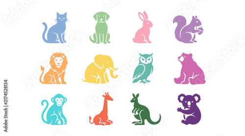 Colorful animal icons in row formation.