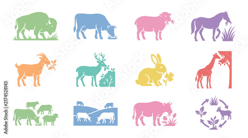 Colorful animal icons on white background.